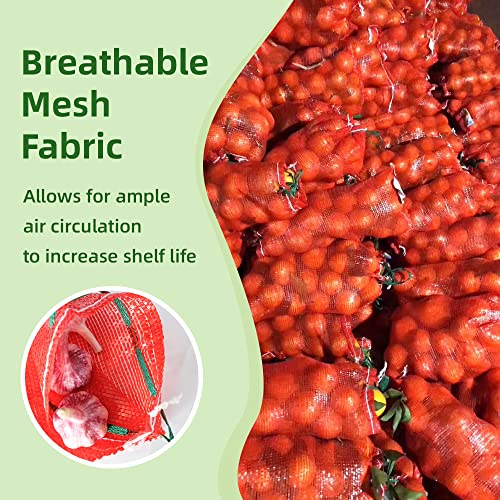 10 lb Mesh Onion Bags 100pcs, 11"×18" Mesh Produce Bags Hanging Reusable Breathable Vegetable Storage Net Bag with Drawstring for Onions Potatoes Citrus Crawfish, Red (Pack of 100) - style: Pack of 100