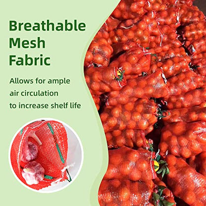 10 lb Mesh Onion Bags 100pcs, 11"×18" Mesh Produce Bags Hanging Reusable Breathable Vegetable Storage Net Bag with Drawstring for Onions Potatoes Citrus Crawfish, Red (Pack of 100) - style: Pack of 100