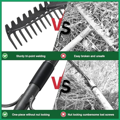 49'' Bow Rake ，17 Tines Metal Head Rakes with Stainless Steel Handle，Heavy Duty Garden Rake for Loosening Soil Gathering Leaf Leveling Lawn Farming Land Management Yarn Thatch Rake - style: 49inch