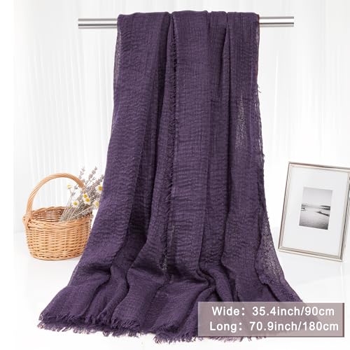 Nydotd Women Summer Cotton Linen Scarf Crinkle Long Beach Shawl Wrap hijab with Fringe - color: Deep Purple