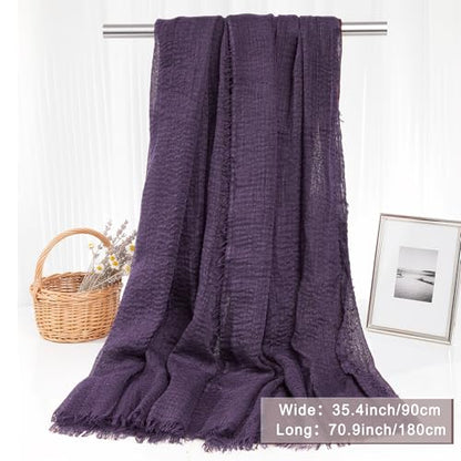 Nydotd Women Summer Cotton Linen Scarf Crinkle Long Beach Shawl Wrap hijab with Fringe - color: Deep Purple