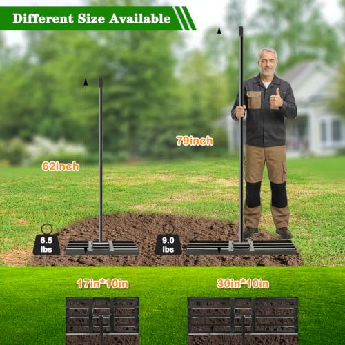Lawn Leveling Rake 30x10 inch - Professional Ground Leveler for Soil & Sand, 6.5FT Ergonomic Long Handle Landscape Rake for Garden, Backyard, Top Dressing , Black - size: 30x10inch-6.5FT