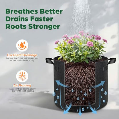 Songrey 10-Pack 10 Gallon Grow Bags | Thickened Nonwoven Fabric Pots, Outdoor Heavy Duty Garden Planters, Potato Grow Bags with Handles - color: Black, size: 10 Gallons