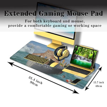 XXL Mouse Pad - Funny Cats Desktop Computer Mat, Large Desk Pads, Non-Slip Rubber Base Waterproof with Stitched Edges, 35.4" X 15.7" for Work/Game/Office/Home - color: Funny Cats