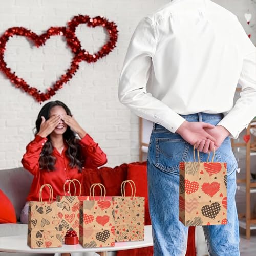 piqiya 24pcs Valentine Gift Bags Bulk,Kraft Paper Gift Bag with Handle,Valentines Gift Bags for Gift Wrapping,Anniversary,Valentine‘s Day Party - color: mix heart