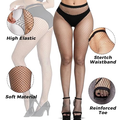 Black Fishnet Stockings for Women, Fishnet Tights Plus Size One Size Fit All - color: Black, size: Queen