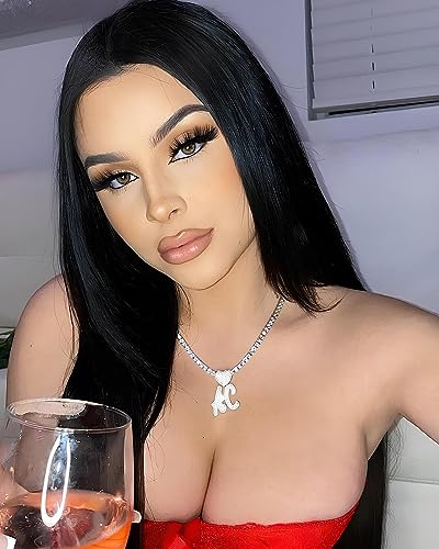 Lulu Mel Iced Out Personalized Cursive Name Necklace For Trendy Women, Custom Handmade Nameplate Pendant With Cuban Link Chain, White Gold Plated Hip Hop CZ Diamond Jewelry Gifts - color: Silver/Heart Hook