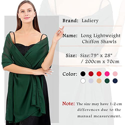 Ladiery Chiffon Shawl Wraps for Women Evening Dresses, Elegant Soft Sheer Shawls for formal dressy Bride Wedding - color: Dark Green(1)