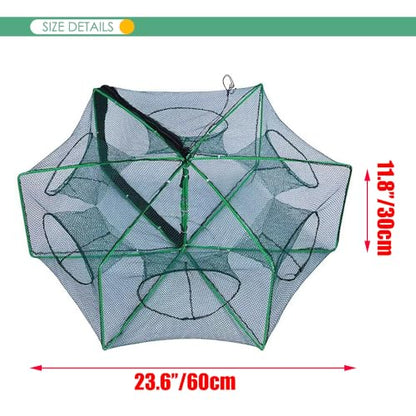 Foldable Bait Trap Fishing Net - Hand Cast Cage for Catching Fish Shrimp Crab Crawfish - color: Green, size: 6 Entrances