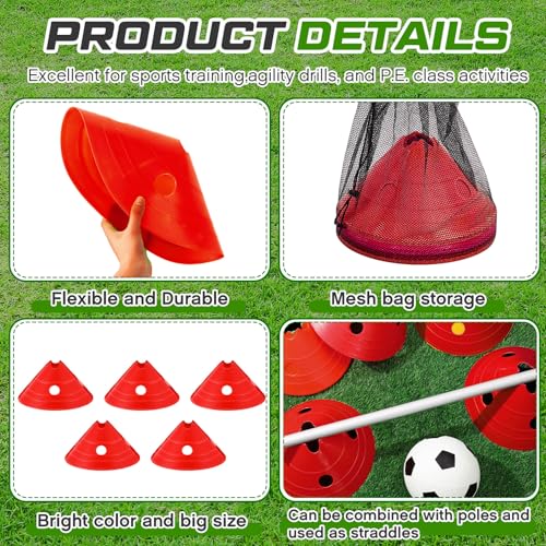 Jumbo Disc Cones Jumbo Soccer Cones with Mesh Bag Giant Large Agility for Soccer Training Adult Sports - color: Red