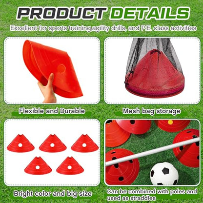 Jumbo Disc Cones Jumbo Soccer Cones with Mesh Bag Giant Large Agility for Soccer Training Adult Sports - color: Red