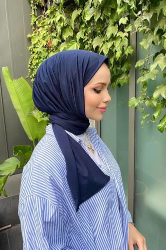 Instant Hijab Scarf for Women – Soft, No-Iron, No-Pins, Ready-to-Wear Hijab – Stretchy & Lightweight Polyester Fabric - color: C7 Navy Blue