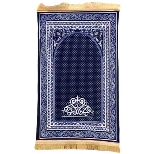Muslim Prayer Rug Islamic Prayer Mat with Tassels Worship Floor Carpet for Islamic Muslim Ramadan Church Accessories - color: Blue