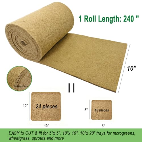 1 Roll 10" x 240" Microgreen Growing Trays Mat, Jute Fiber Grow Mats, Natural Fiber Grow Kit for Germination Tray, Perfect for Sprout Wheatgrass, Bean Sprouts, Hydroponic Seed Growing - size: 10" X 240"