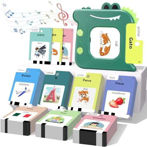 AHJ Spanish English Talking Flash Cards 420 Words Learning Toy for Toddlers - color: Green