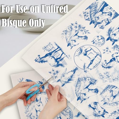SUPERDANT 5pcs Horse Underglaze Paper Transfer Animal Transfer Papers for Clay Ceramic Porcelain Under Glaze Transfers for Pottery Enamel Decals Blue Underglaze Decal Handcrafted Gifts - style: Horses