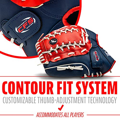 Franklin Sports Field Master Baseball + Softball Glove - Field Master Adult + Youth Baseball + Softball Mitt - Men's + Women's Gloves - color: Red/White/Blue, style: 12" - Trapeze Web