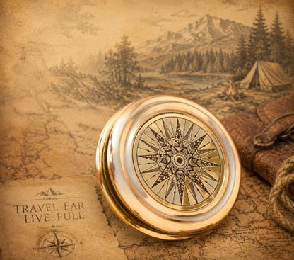 Antiqued Brass Robert Frost Poem Compass with Wooden Box, Inspirational Gifts for Woman, Aniversity Gifts for Men,Engraved,Wedding for Boys, Pocket Compass for Hiking Survival