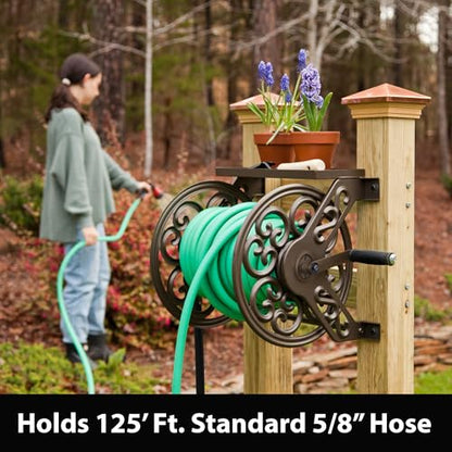 Liberty Garden 708 Steel Decorative Wall Mount Garden Hose Reel, Holds 125-Feet of 5/8-Inch Hose - Bronze