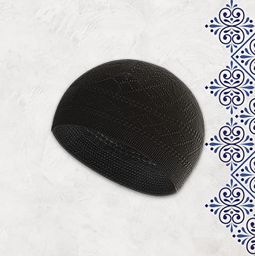 ESERRA Kufi Hats for Men - Prayer Cap, Handicraft Taqiyah, Muslim Tasbih 99 Beads, Prayer Beads - color: White Black Grey and Green