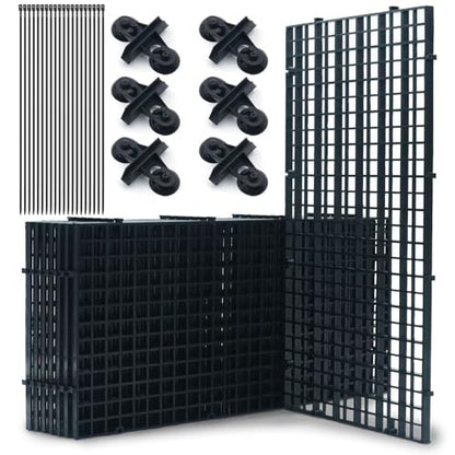 LINLAN Aquarium Fish Tank Dividers Set, 8 Pcs 15X30 cm Aquarium Grid Plastic with 6 Pcs Sucker Clips and 20 Pcs Cable Ties, Egg Crate for Fish Isolation(Black) - color: Black, size: S