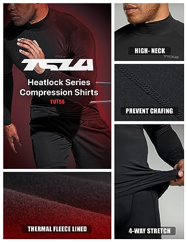 TSLA Men's Thermal Long Sleeve Compression Shirts, Mock/Turtleneck Winter Sports Running Base Layer Top - color: Mock Neck Black, size: X-Large