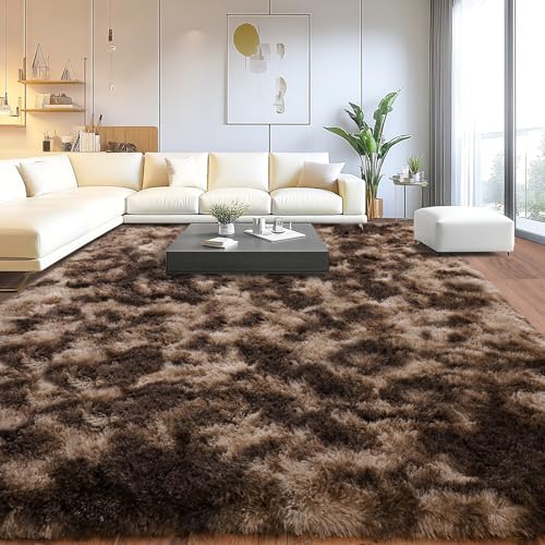 5x7ft Non-Shedding Area Rugs, Soft Shaggy Carpets, Upgrade Anti-Slip Rugs - color: Tie Dye Coffee, size: 5' x 7' (Rectangular)