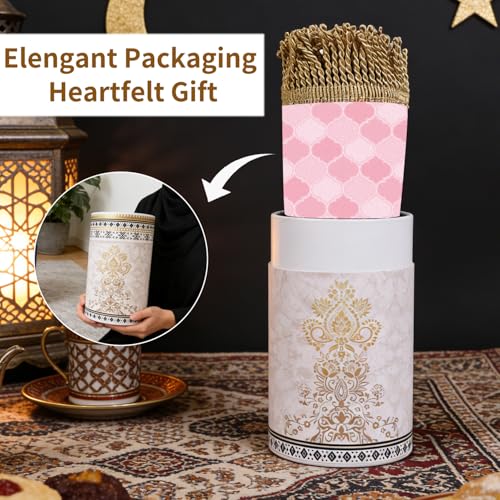 Prayer Mat Ramadan Gifts - Light Pink Prayer Rug Islamic Praying Tasbih Beads Compass, Muslim Praying Carpet for Women Eid Salah Namaz Meditation, Gifts for Eid Ramadan - color: Pink