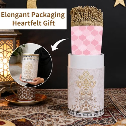 Prayer Mat Ramadan Gifts - Light Pink Prayer Rug Islamic Praying Tasbih Beads Compass, Muslim Praying Carpet for Women Eid Salah Namaz Meditation, Gifts for Eid Ramadan - color: Pink