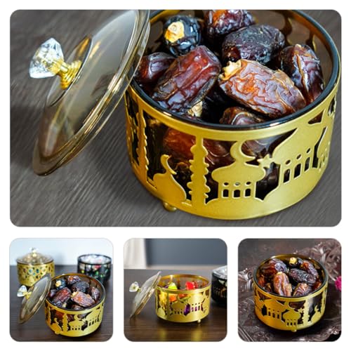Kichvoe Middle Eastern Eid Candy Serving Tray 3.54 Inch Iron and Plastic Snack Storage Plate for Ramadan Snacks Dried Fruit and Tea Serving