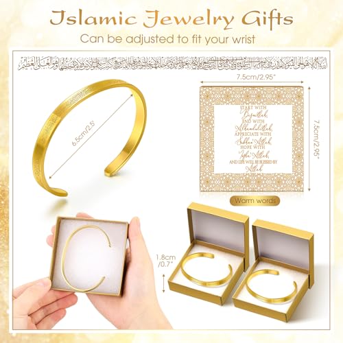 Ferreve 6/12/24 Sets Islamic Gifts for Women Ayatul Kursi Bracelets Bulk Arabic Hajj Jewelry Gifts for Women Muslim Arabic Calligraphy Cuff Gold Bangle with Box for Islamic Hajj Party Favors
