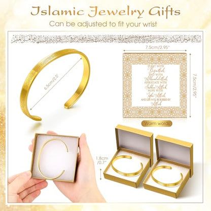 Ferreve 6/12/24 Sets Islamic Gifts for Women Ayatul Kursi Bracelets Bulk Arabic Hajj Jewelry Gifts for Women Muslim Arabic Calligraphy Cuff Gold Bangle with Box for Islamic Hajj Party Favors