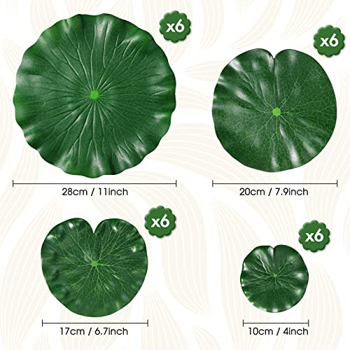 24 Pieces 4 Sizes Artificial Floating Foam Lotus Leaves Water Lily Pads Ornaments Artificial Foliage Pond Decor for Patio Fish Pond Pool Aquarium Home Garden Wedding Party Decoration