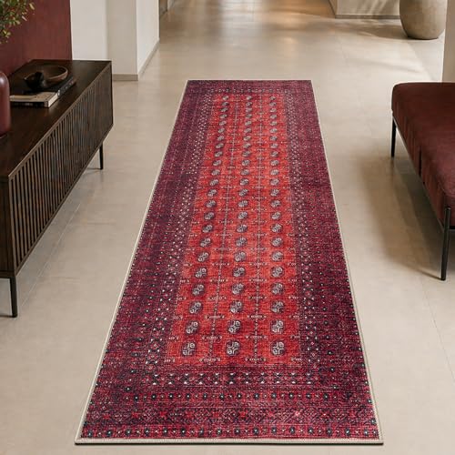 Keen Home Design Vintage Washable Runner Rug, Non-Slip Low Pile, 2x7 - color: Red/Burgundy, size: 2'6" x 7' (Runner)