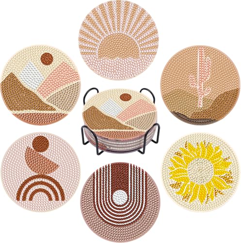 DOTSOPS 6 Pcs Diamond Art Kits for Adults Diamond Art Coasters with Holder for Adults Beginners Craft for Gem Art Dots Christmas Birthday Abstracte - color: A-Abstraction