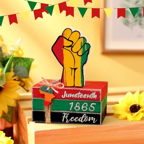4 Pcs Juneteenth Decorations Juneteenth Tiered Tray Decoration Juneteenth Wood Signs Rustic 1865 Freedom Black American Block Decor for Farmhouse Table Home Tabletop Bookshelf Decorations - style: Juneteenth