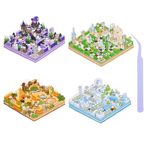 Girls 3D Miniature Scene Stickers,4 Sets Fantasy Maze DIY House Stickers for Alice's Garden, Magic Garden, Desert Adventure, Snow Maze, 3D Sticker Scenes for Adult Kids Relief Stress Pass The Time - style: Fantasy Maze
