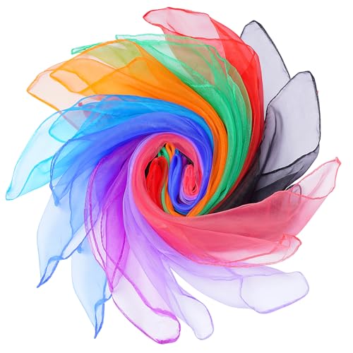 Fengek 9 Pcs Chiffon Scarf, 27.6 Inch Square Solid Color Bandana Handkerchief Ribbon Scarves for Women Girls - color: Multicolor 6
