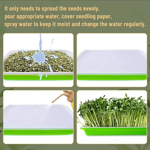 Pack 10 of Seed Sprouter Tray with Drain Holes,Seed Germination Trays Kit BPA Free Nursery Tray,Soil-Free Wheatgrass Tray Sprouter Microgreens Growing Kit (Green-10 Pack)