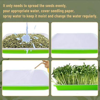 Pack 10 of Seed Sprouter Tray with Drain Holes,Seed Germination Trays Kit BPA Free Nursery Tray,Soil-Free Wheatgrass Tray Sprouter Microgreens Growing Kit (Green-10 Pack)