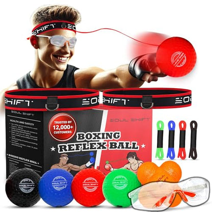 Soul Shift - Boxing Reflex Ball – Dual Competition Set | 2 Adjustable Headbands + 2 Training Balls + App Included | Speed, Agility & Hand-Eye Coordination for Adults & Kids | MMA Training Equipment - style: Family Pack (No App - 4 Balls - Reaction Ball -