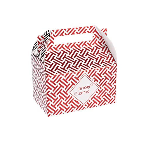 Hammont Foil Purim Treat Box - Red Colored Foil Party Paper Boxes - Attractive Design Perfect for Parties and Occasions | 6.25" x 3.75" x 3.5" (10 Pack) - color: Red
