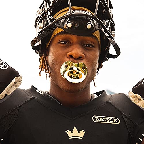 Battle Sports Binky Oxygen Football Mouthguard - Detachable Strap, Maximum Breathability, Works with Braces & No Boiling Required - color: Chrome Gold