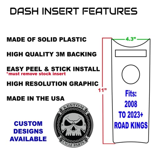 Aftermarket Black and Grey American Flag Plastic Dash Panel Console Insert! Compatible with 2008-2023+ Harley Davidson Road King Dash