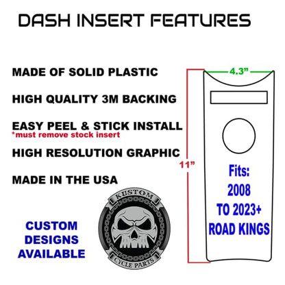 Aftermarket Black and Grey American Flag Plastic Dash Panel Console Insert! Compatible with 2008-2023+ Harley Davidson Road King Dash