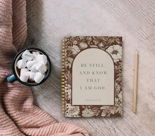 Brown Floral Christian Notebook Journal, Be Still and Know That I Am God Bible Verse Notebook, Christian Gifts for Women, Religious Scripture Spiral Journal 5.5x8.3 Inch - color: 29-Christian-notebook