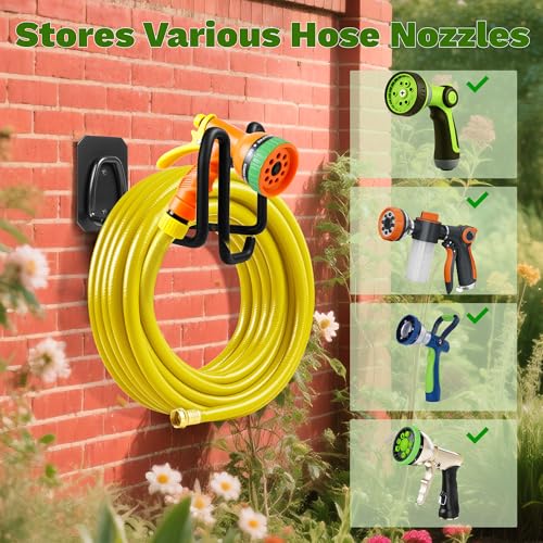 Garden Hose Holder Wall Mount Water Hose Holders for Outside | Metal Hose Hanger with Hook Heavy Duty Garden Hose Reel for Outside Yard Lawn Storage - color: 1pc Black