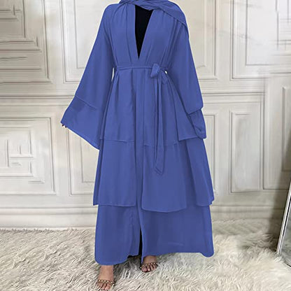Muslim Abaya Dress for Women - Long Sleeve Islamic Dubai Abaya Cardigan Robe - Middle East Prayer Dress with Hijab - color: #A: Dark Blue, size: X-Large