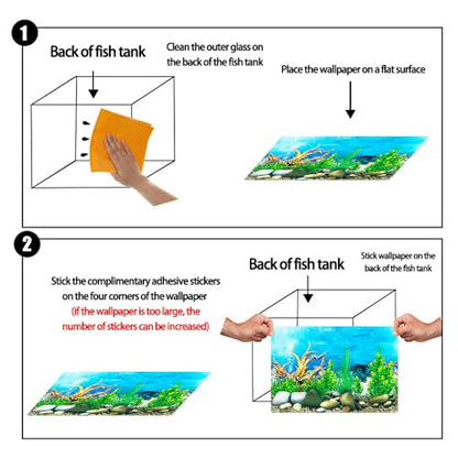 Double-Sided Aquarium Background, Coral Reef and Seabed Design, 12 x 20 Inches, Waterproof (Animal Print A)
