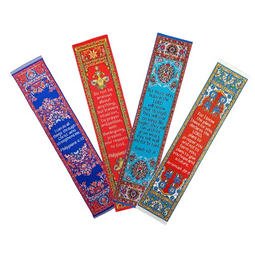 Graduation, Themed Assortment of 4 Woven Fabric Bible Verse Bookmarks, Silky Soft & Flexible Religious Bookmarkers for Novels Books & Bibles, Woven Design, Memory Verse Gift - color: Graduation